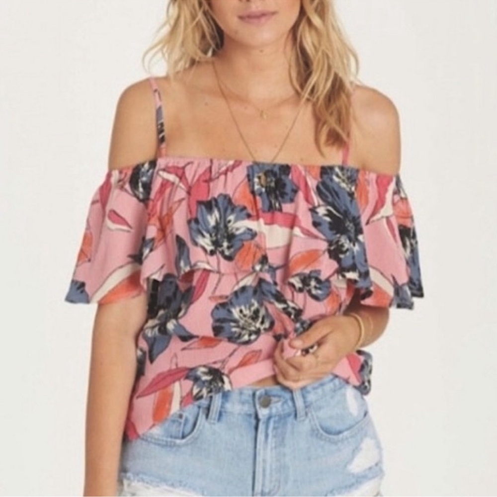 Billabong Summer Sunsets Floral Off-Shoulder Top Large